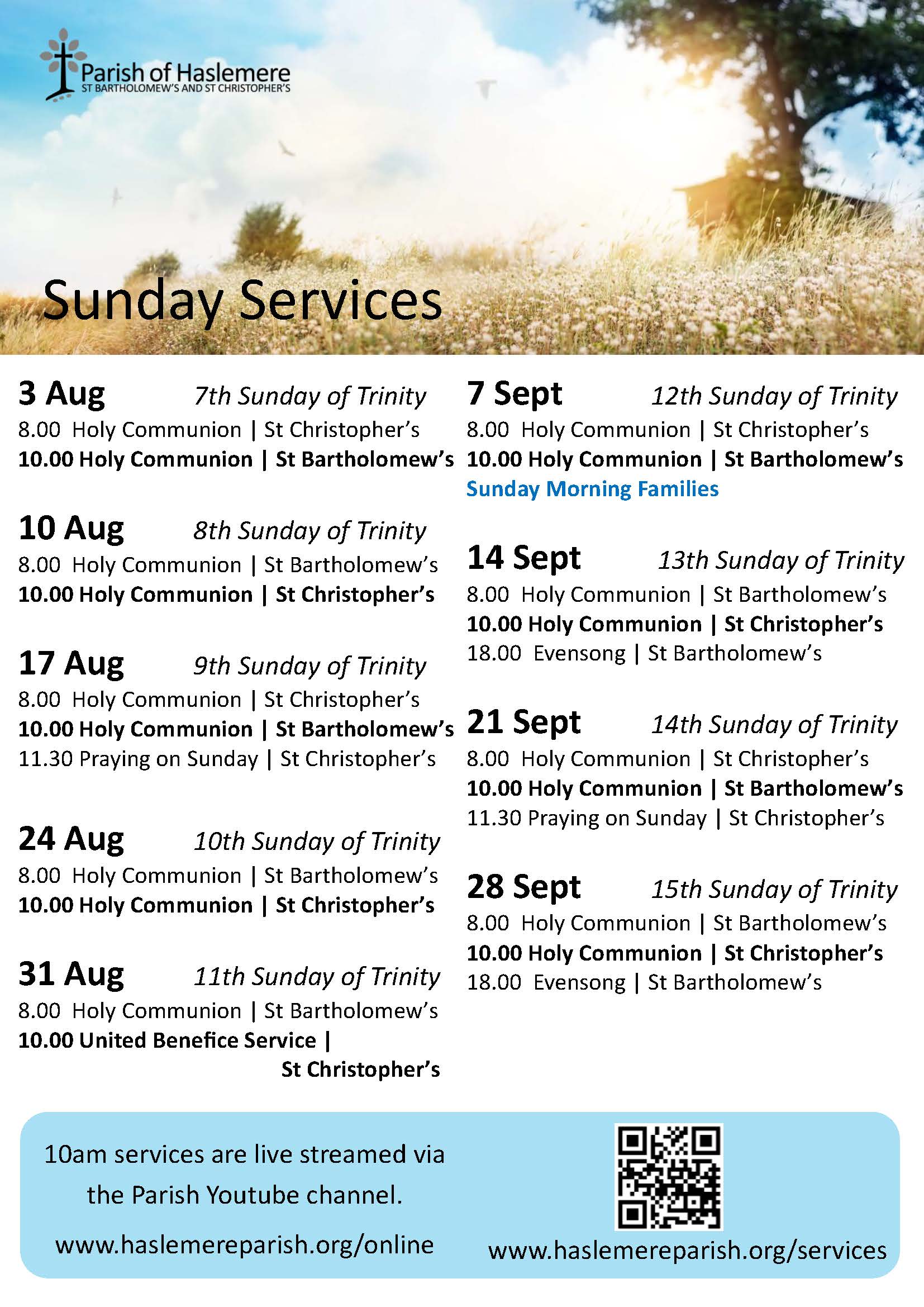 Sunday Services Aug- Sept 25