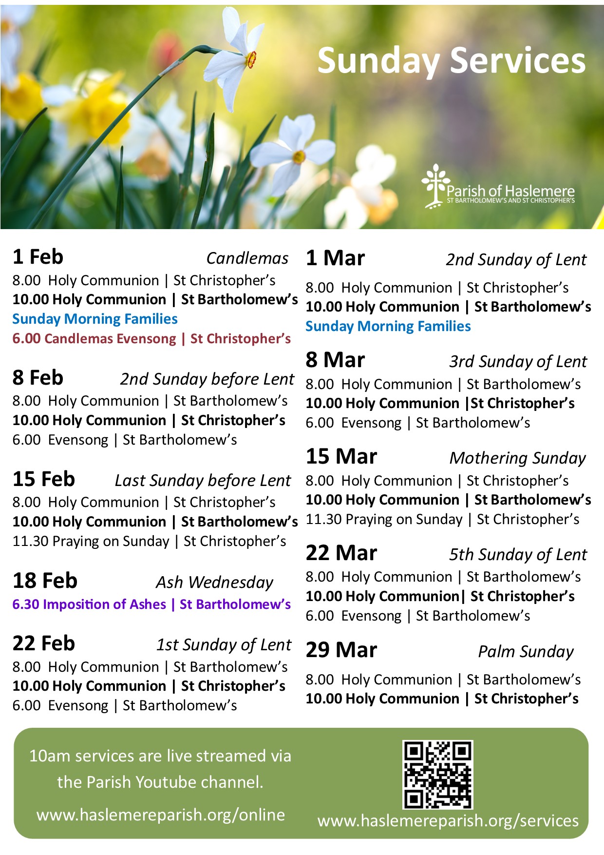 Sunday Services Feb- Mar 26