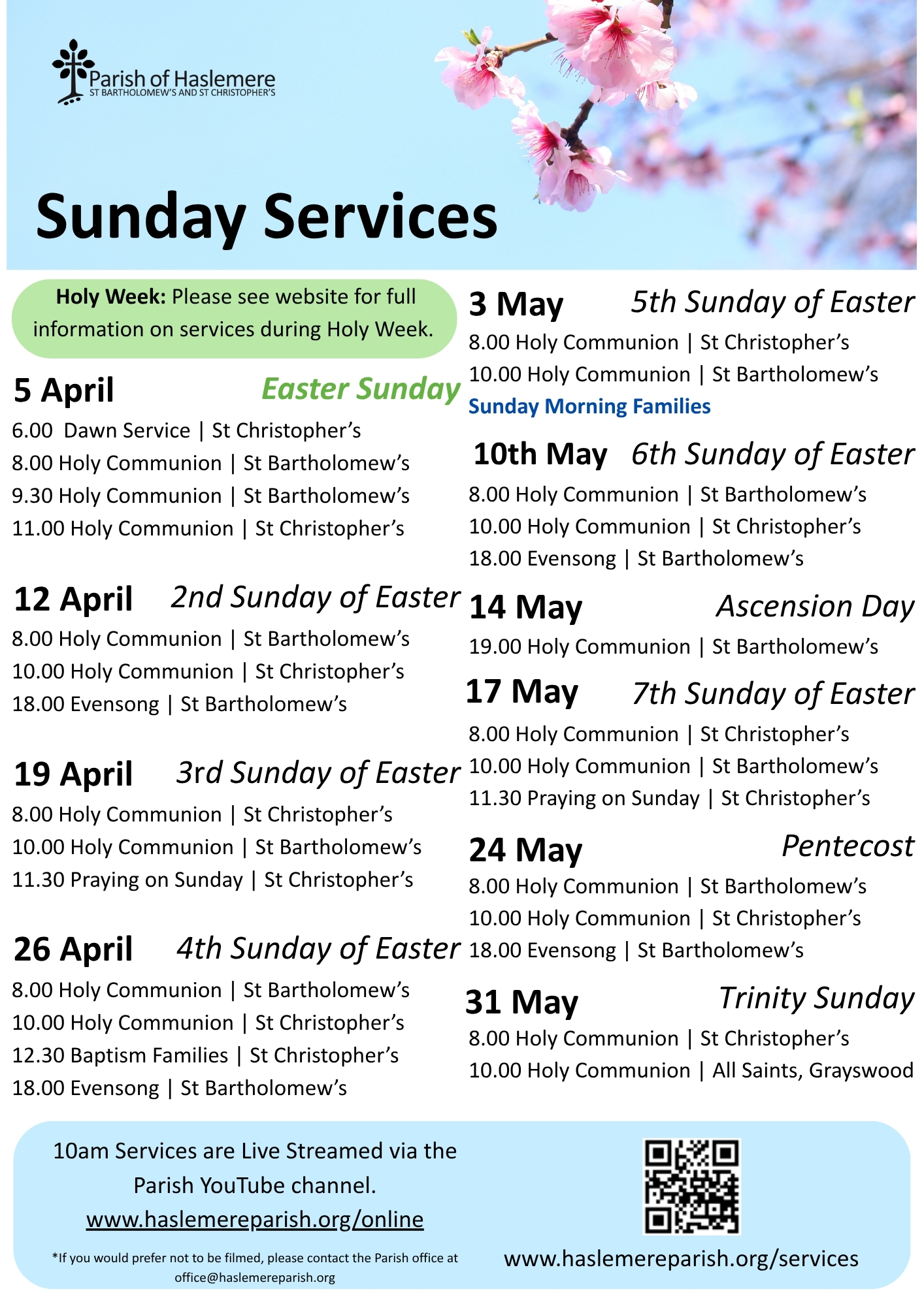 Sunday Services Apr- May 26